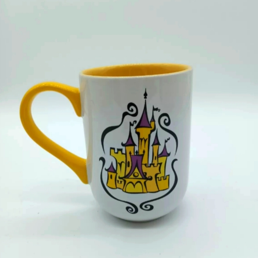 DISNEY PARKS COFFEE TEA MUG FAB ART LUMIERE COGSWORTH BEAUTY & BEAST YELLOW